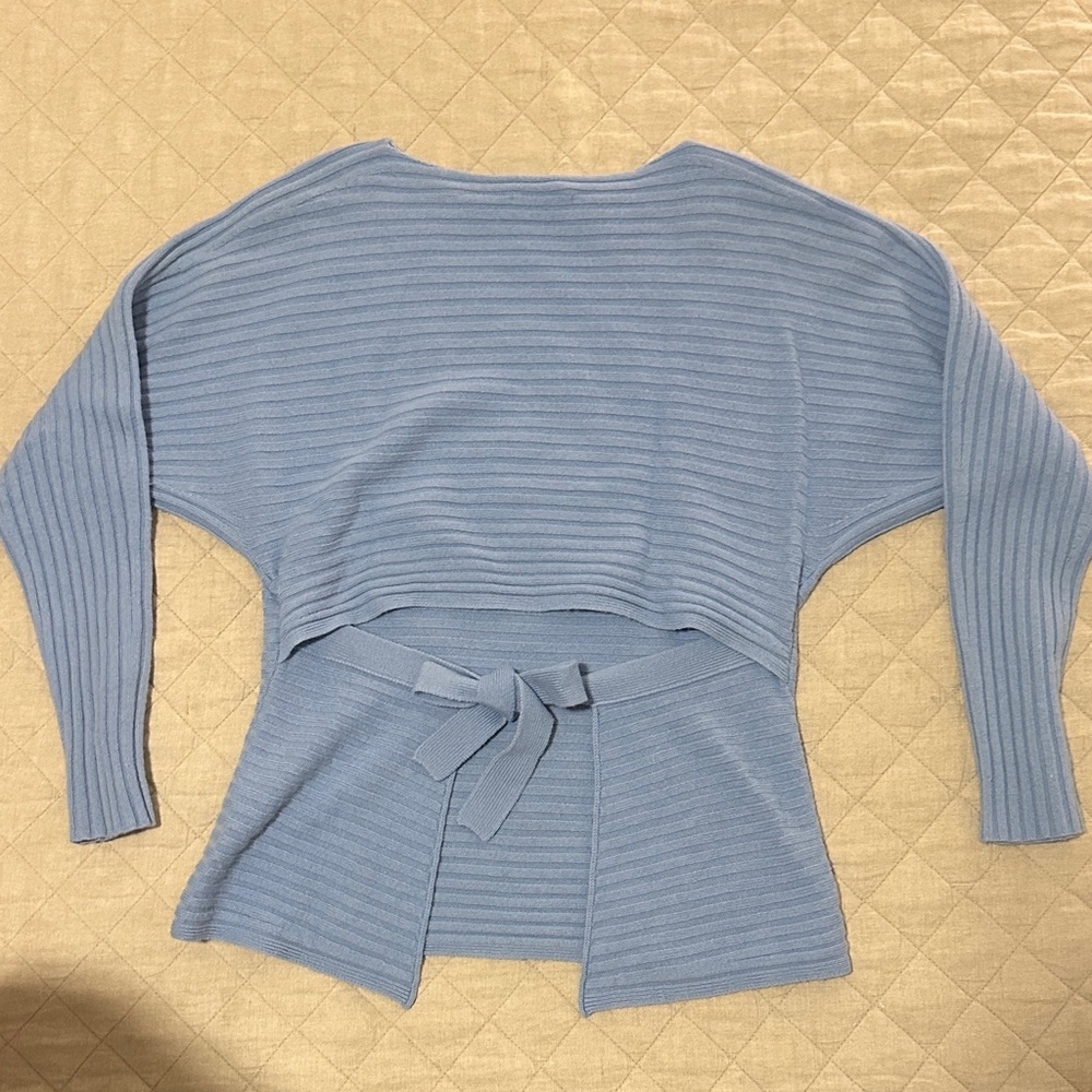 Vince Light Blue Ribbed Knit Top